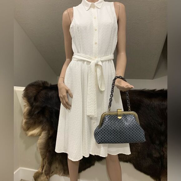 Chic Design Handmade Genuine Woven Leather Push Lock Clutch/Wristlet/Crossbody - Picture 2 of 16